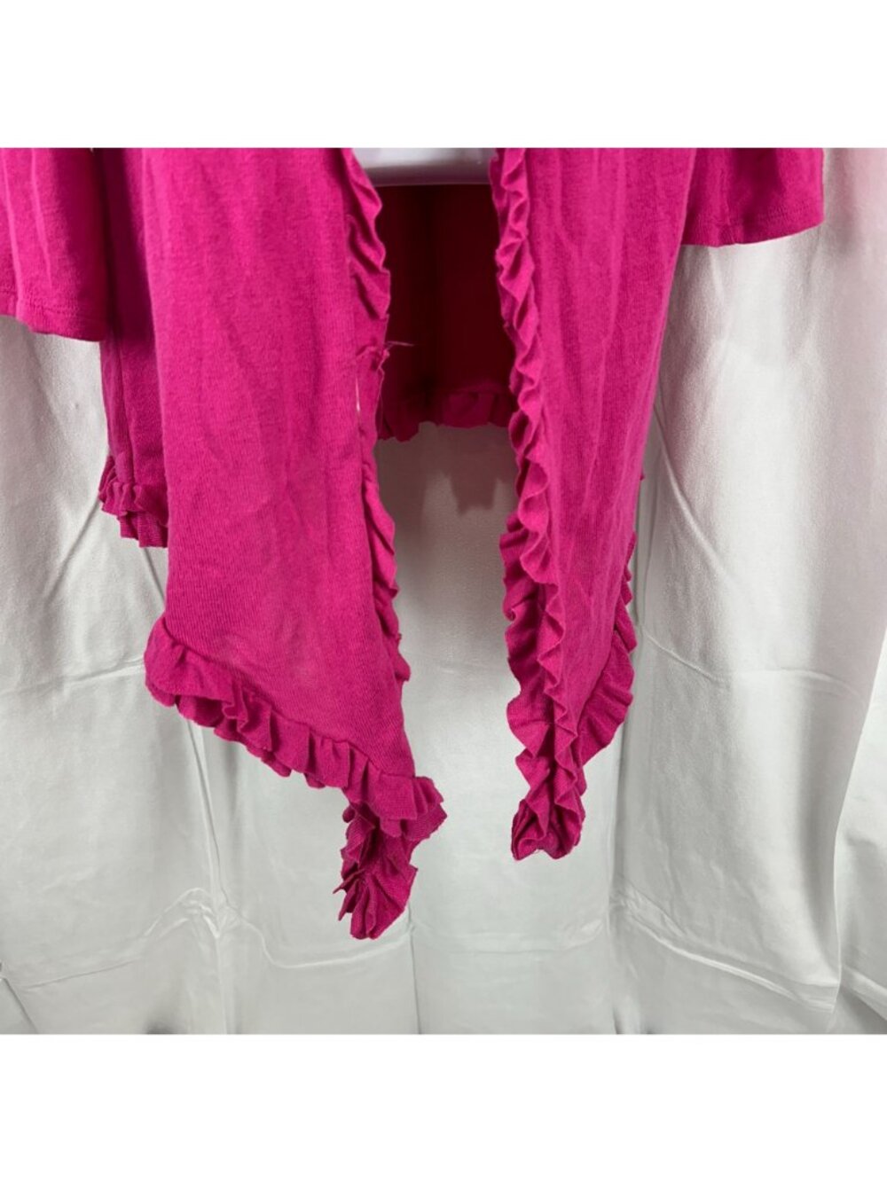 New York & Company Womens Ruffle Open Front Cardigan Sweater Medium Pink Stretch - Picture 8 of 8